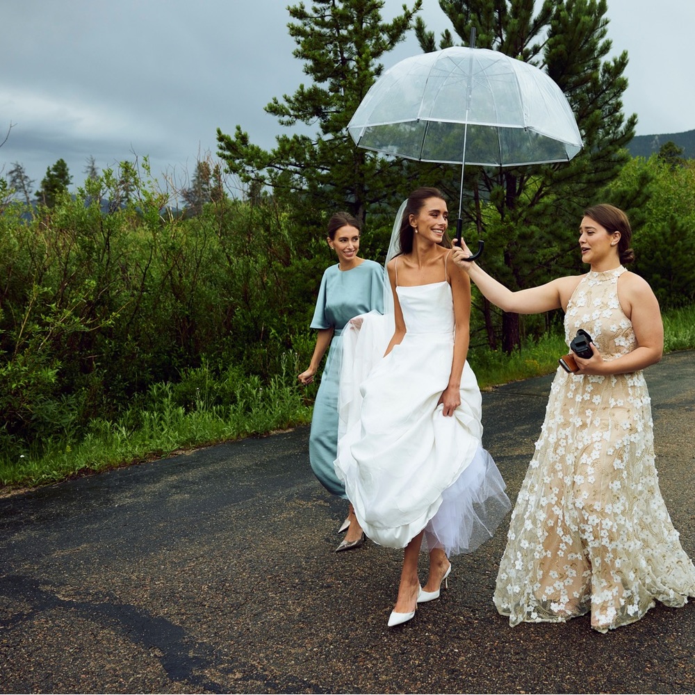 Six clear umbrellas